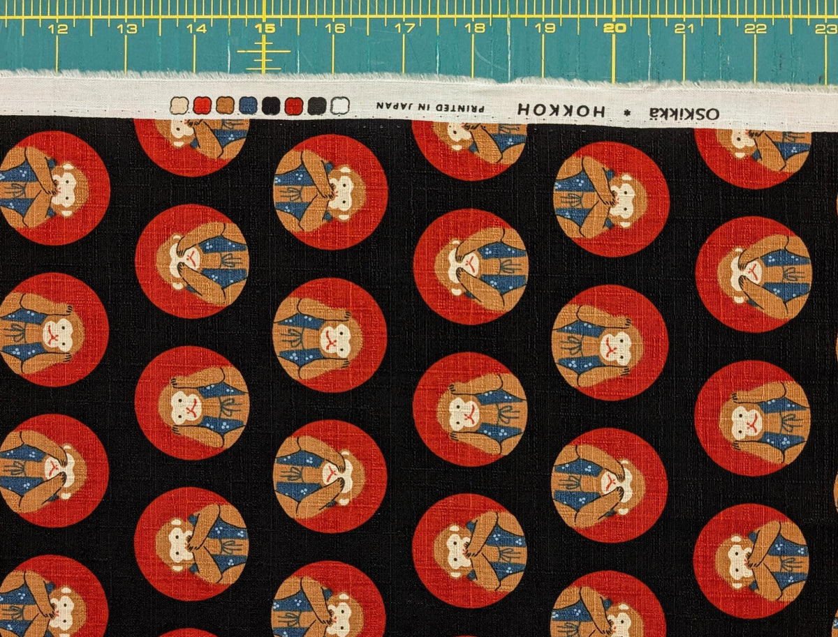 Hokkoh - Three Wise Monkeys Cotton Dobby - Black