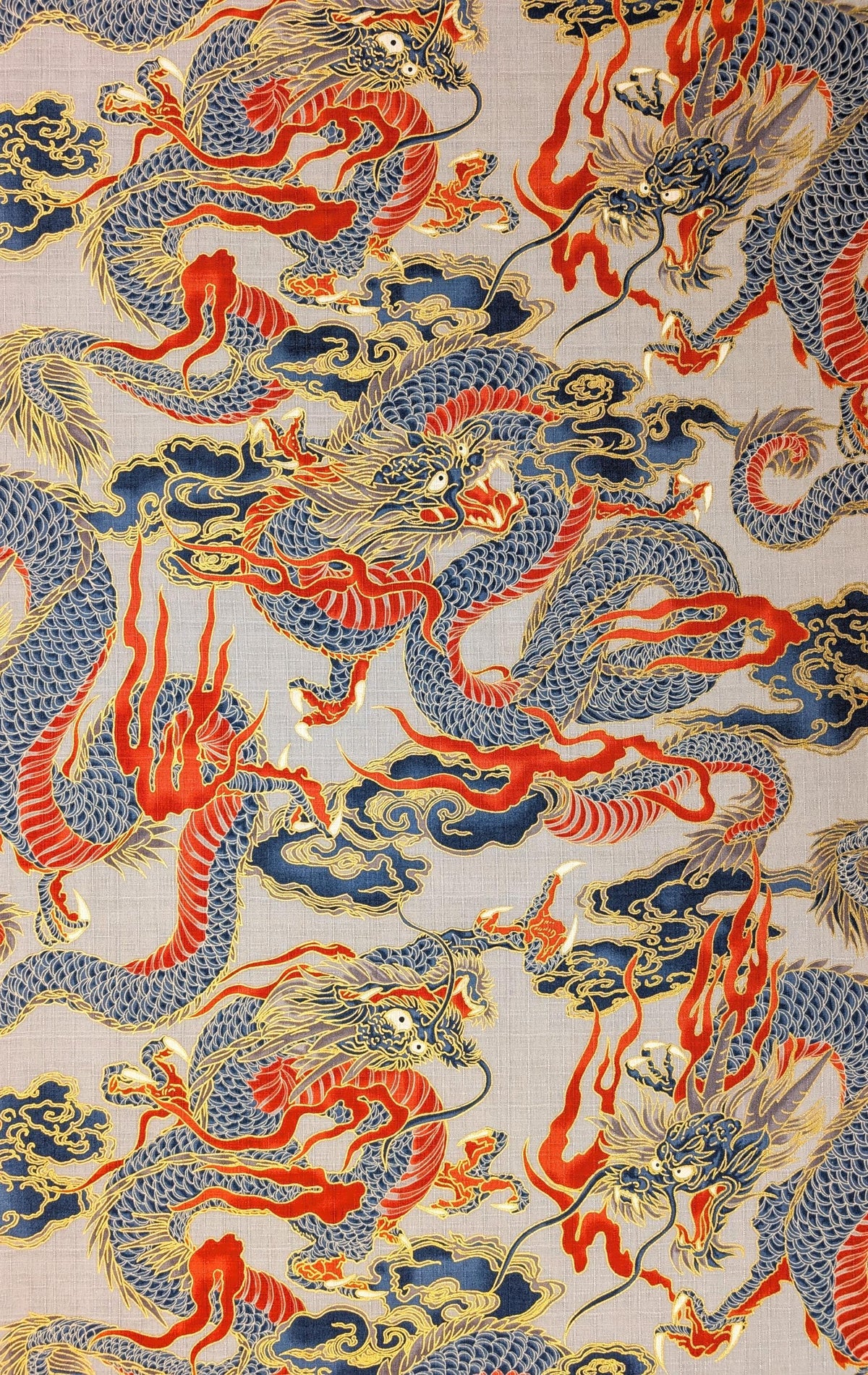 NEW Golden Dragons Hokkoh Japanese cotton dobby fabric 1025-100-1 C gray