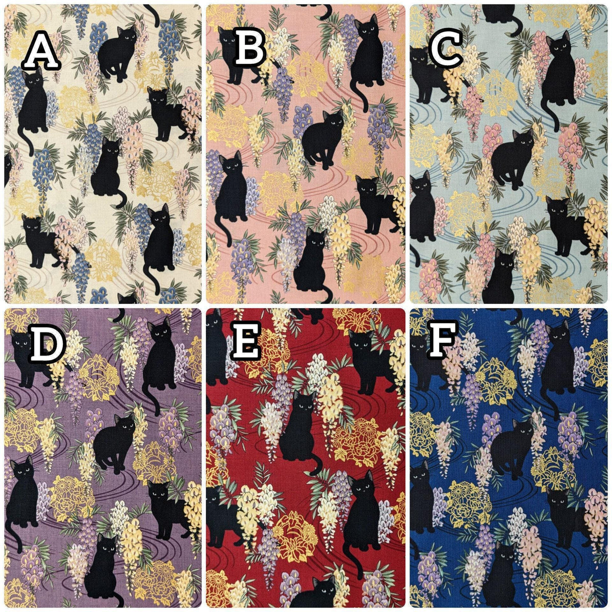 QuiltGate - Hyakka Ryoran Cats and Wisteria Cotton Fabric - Red