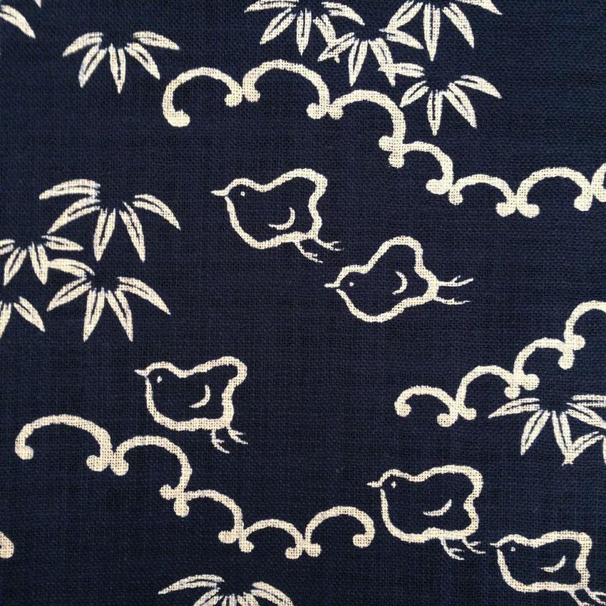 Sevenberry - Chidori Little Bird Cotton Fabric - Navy Blue Beige