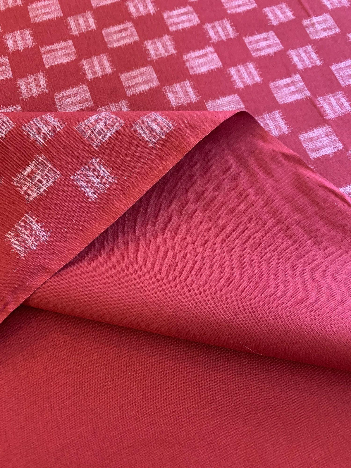 Sevenberry - Printed Ikat Squares Cotton Fabric - Red