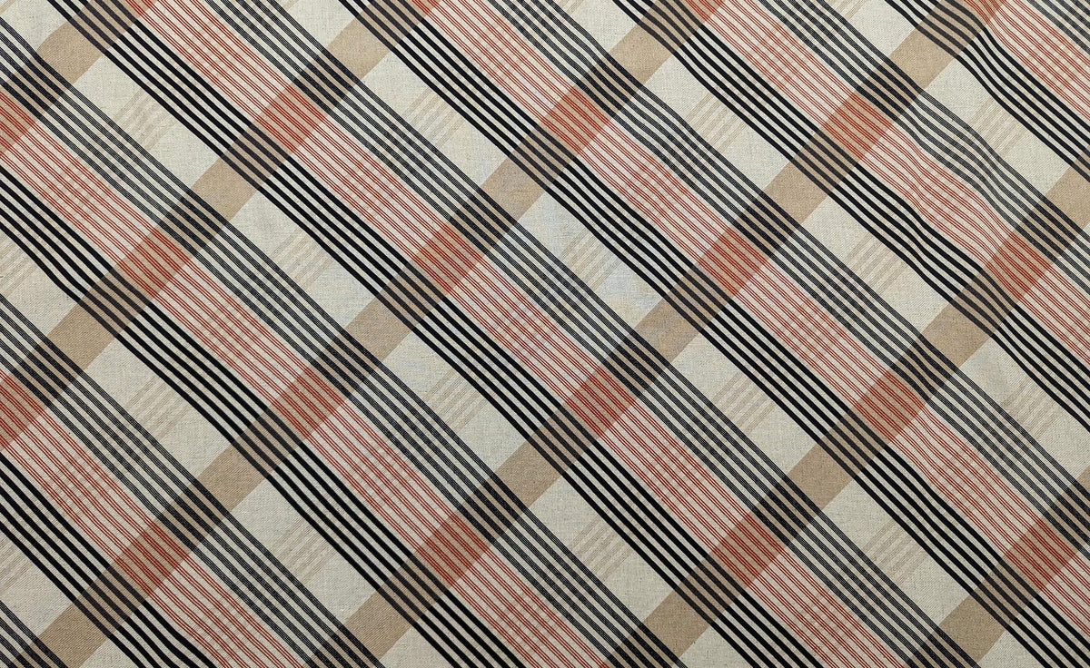 Kokka - Plaid Stripe Cotton/Linen Fabric - Red