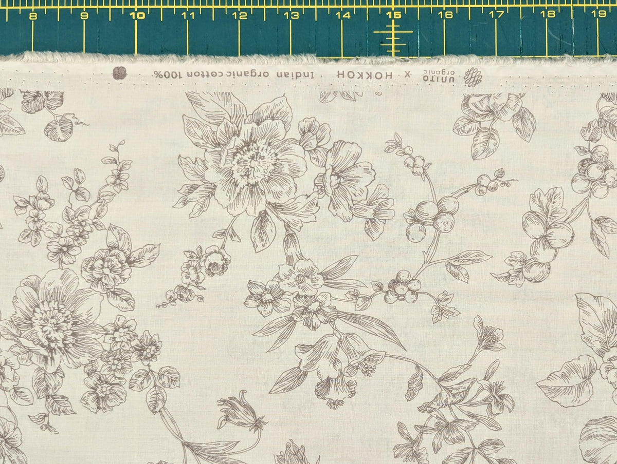 Hokkoh - Botanical Filigree Cotton Lawn - White and Gray