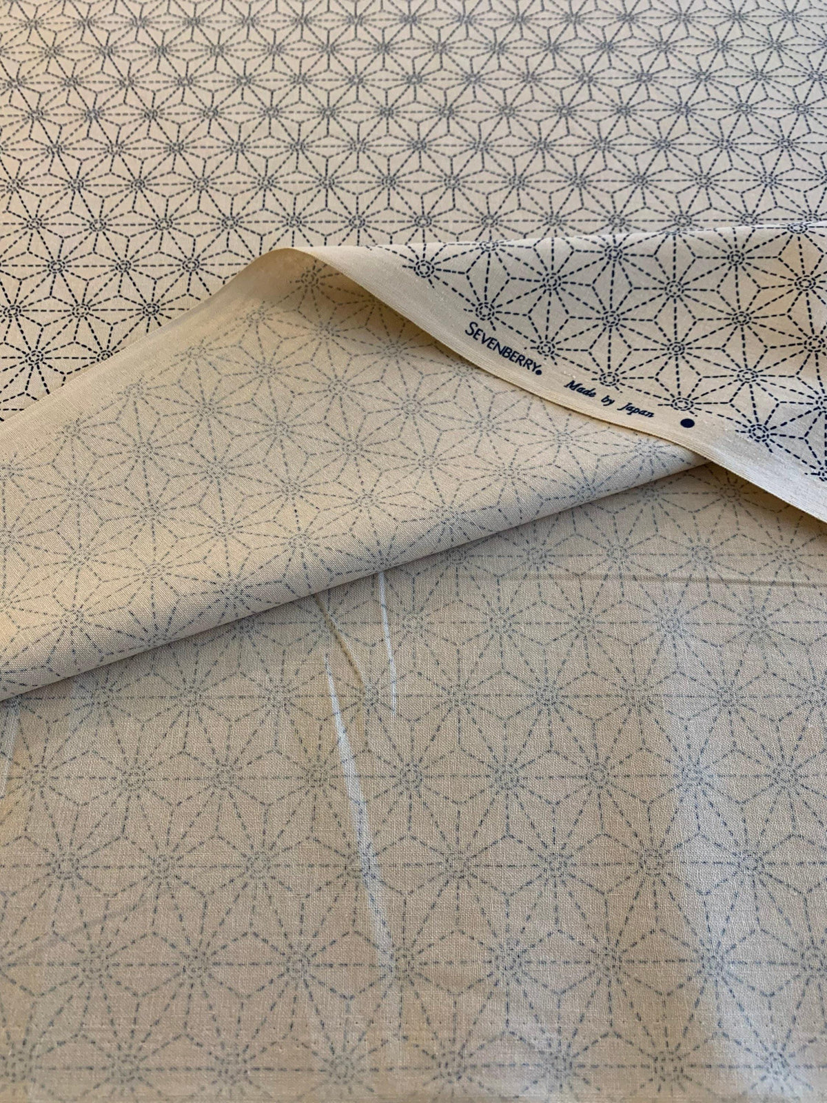 Sevenberry - Sashiko Asanoha Stars Cotton Fabric - Beige Blue