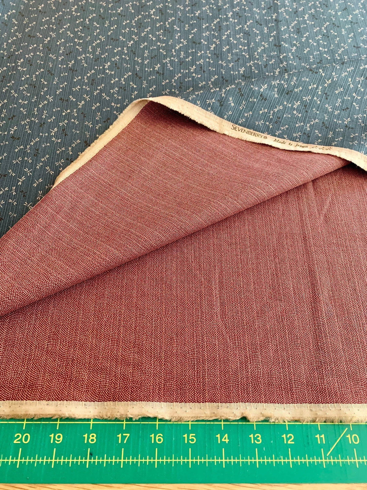 Sevenberry - Double Sided Dragonfly and Same-Komon Cotton Shantung - Slate Blue Red
