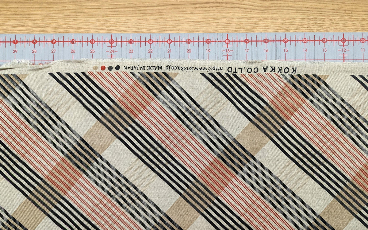 Kokka - Plaid Stripe Cotton/Linen Fabric - Red