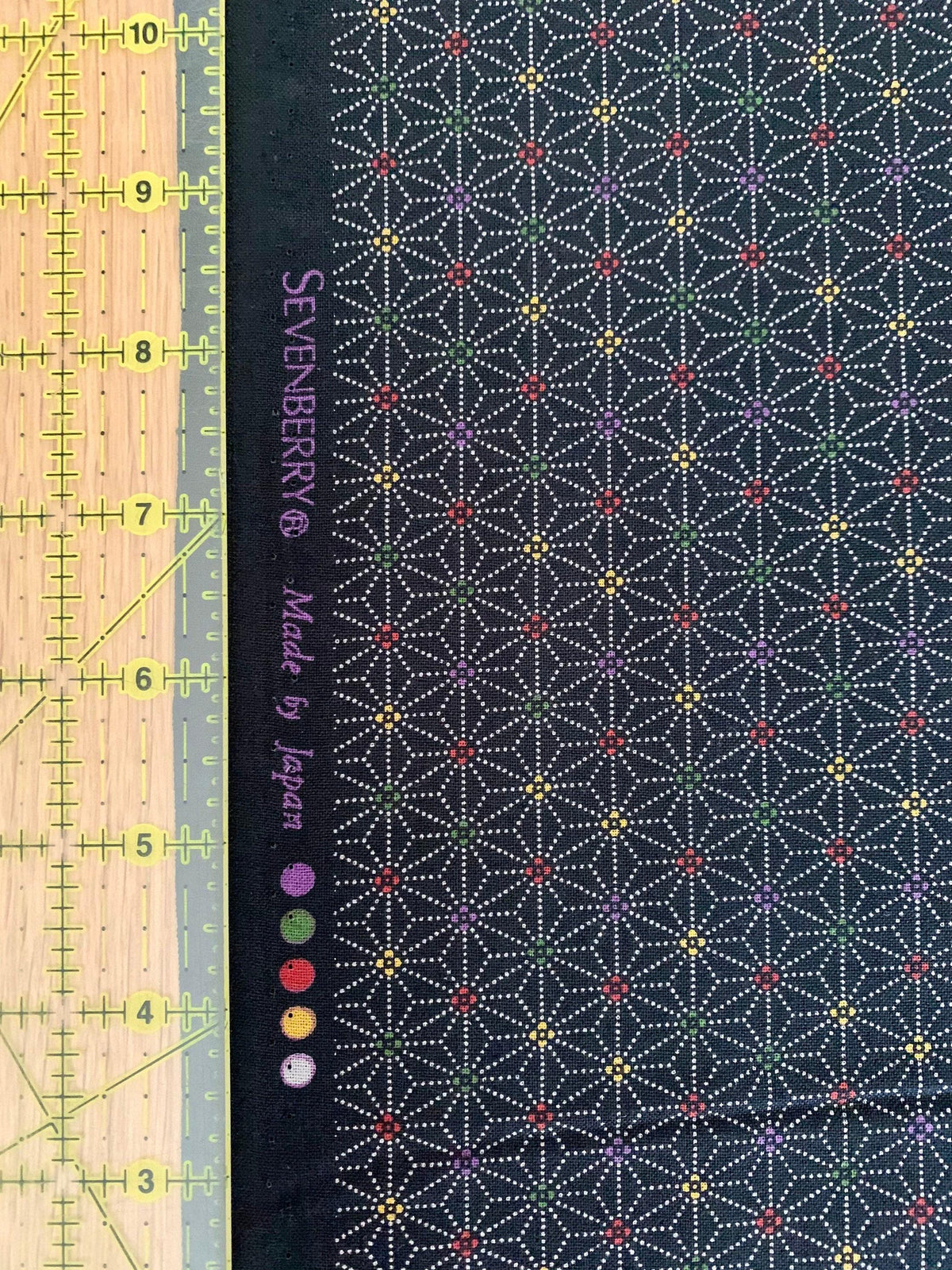 Sevenberry - Dotted Asanoha Stars Cotton Fabric - Black