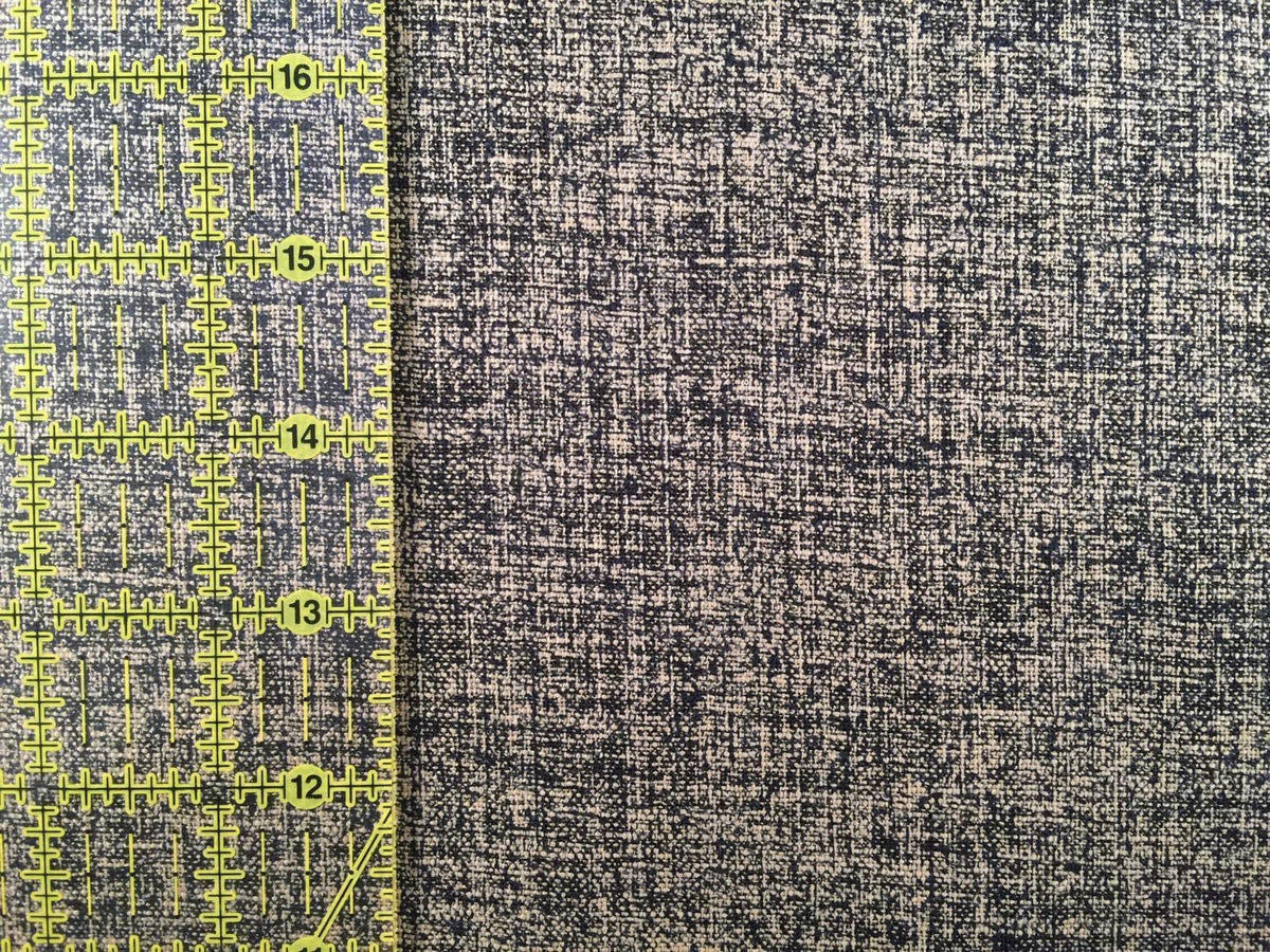 Sevenberry - Rustic Weave Print Cotton Fabric - Navy Blue Beige