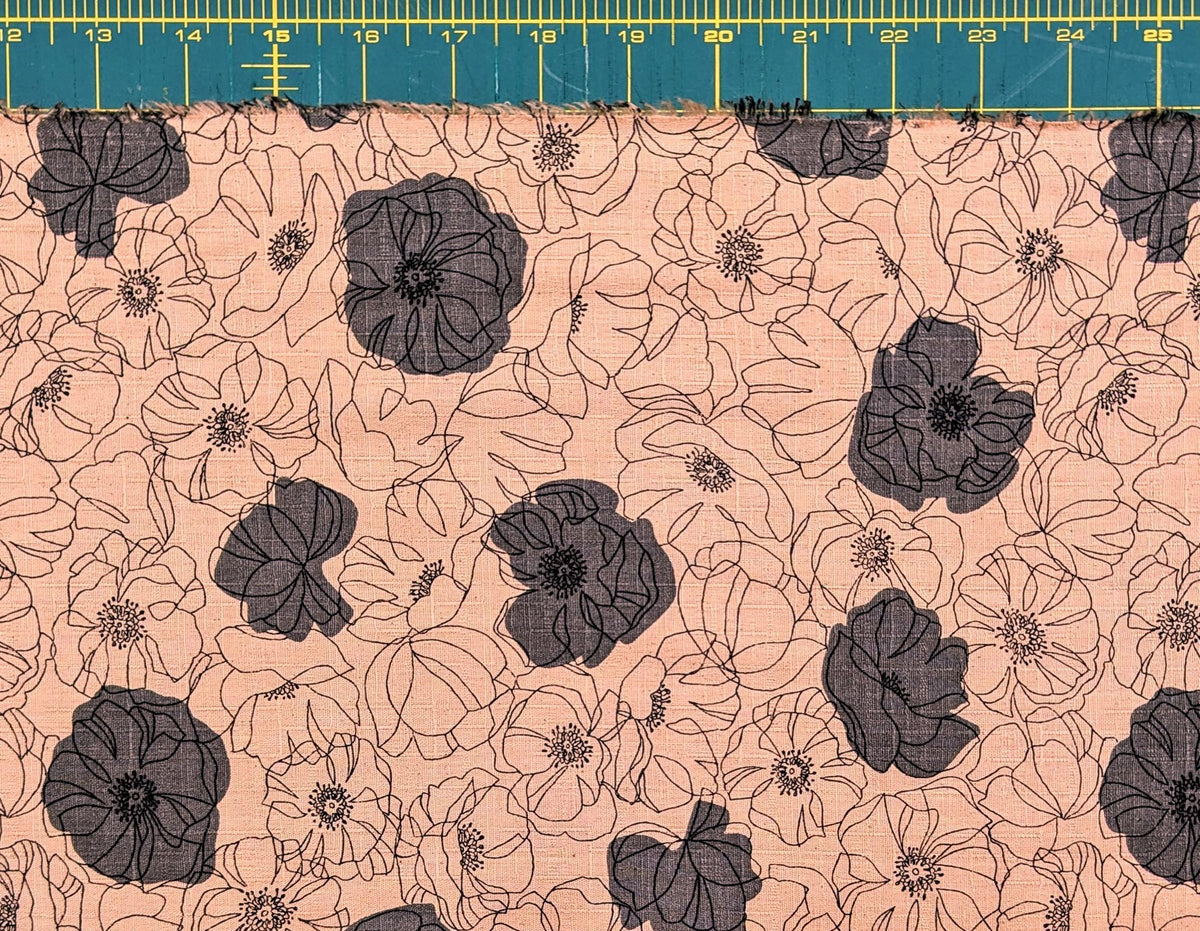 Koizumi - Line Art Poppies Cotton Dobby - Pink and Gray