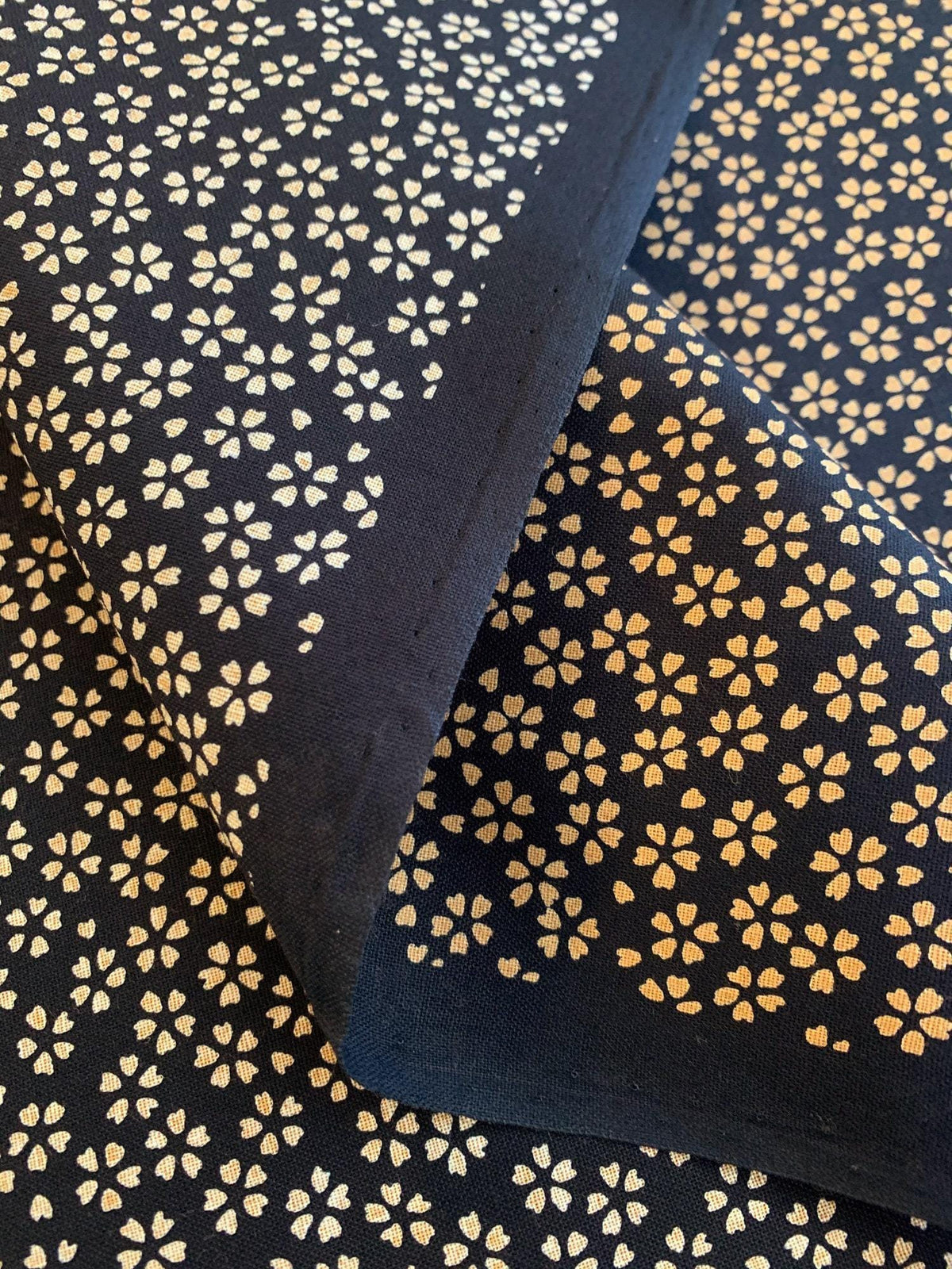 Sevenberry - Cherry Blossom Cotton Fabric - Navy Blue and Beige