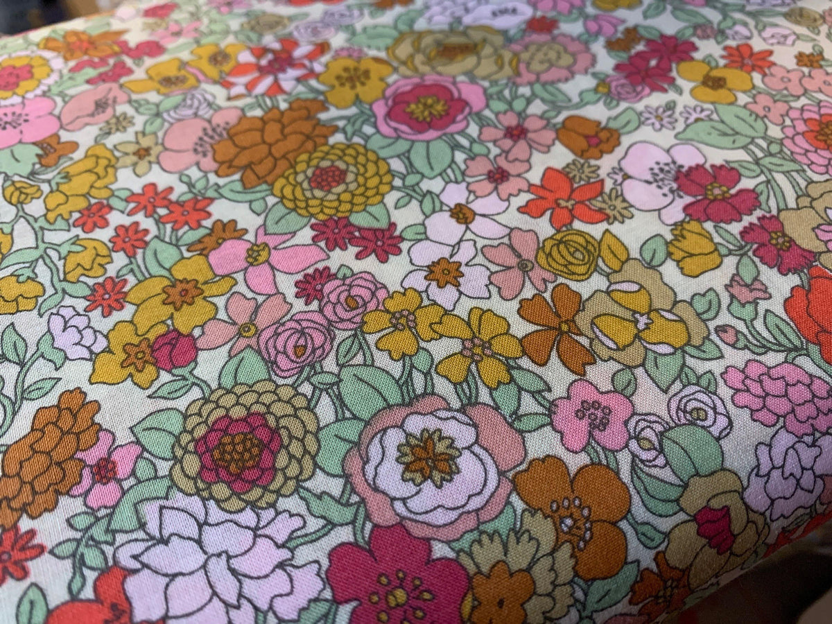 Sunwell - Bold Blooms Cotton Lawn - Cream Pink Orange