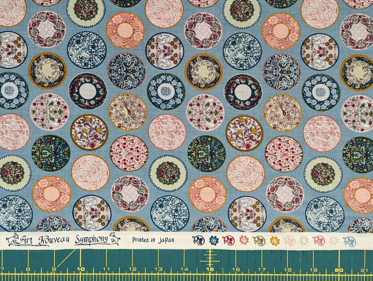 Senyo - Art Nouveau Plates Cotton Fabric - Light Blue