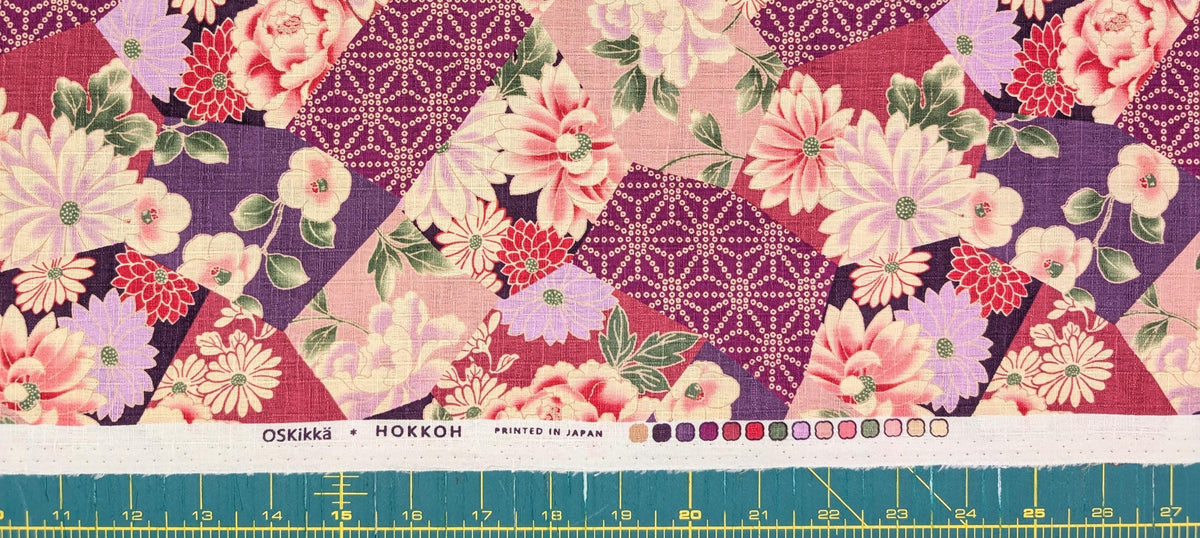 Patterned Floral Collage Hokkoh Japanese dobby cotton fabric 1025-110-2 C purple