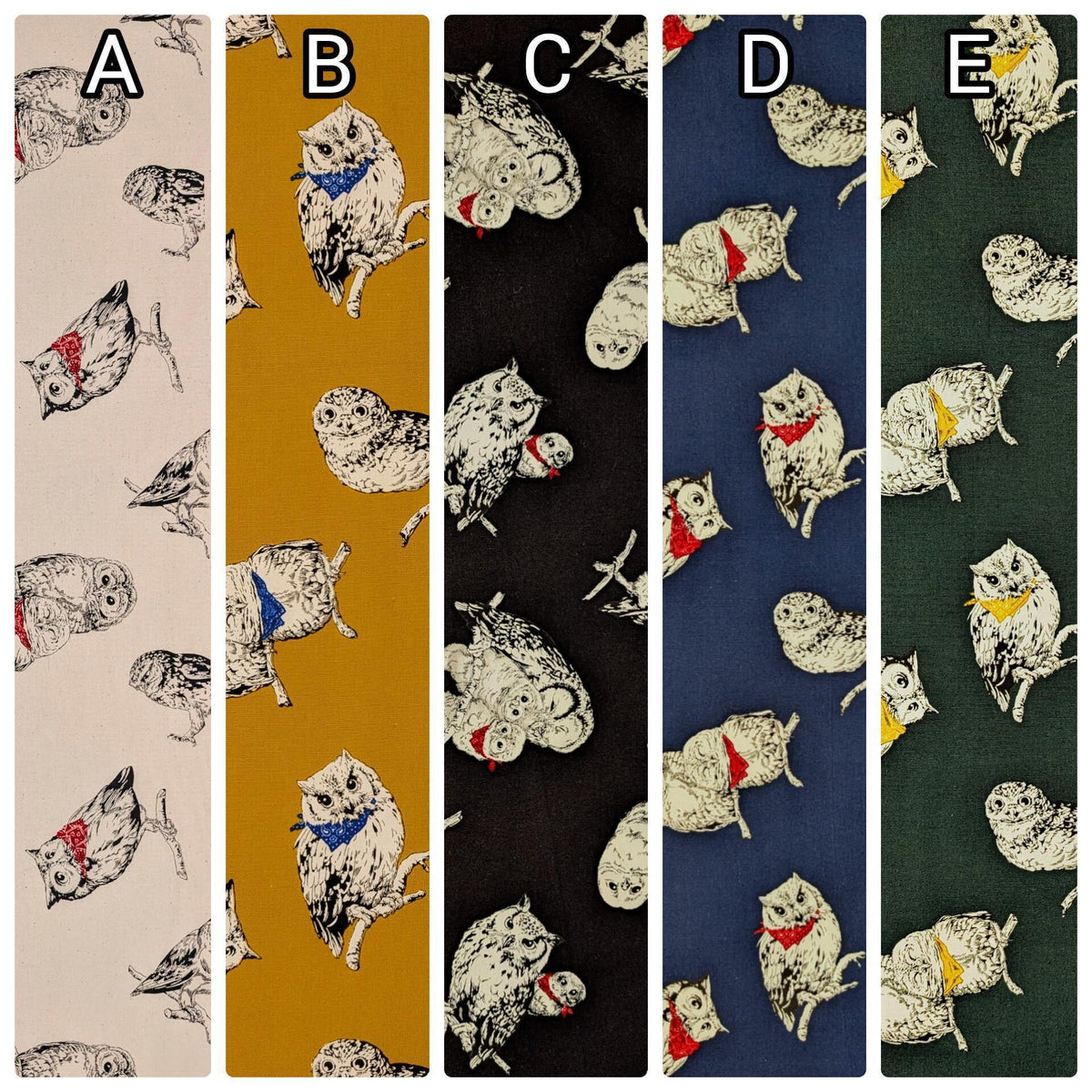 Cosmo - Owls in Bandanas Cotton Oxford - Black
