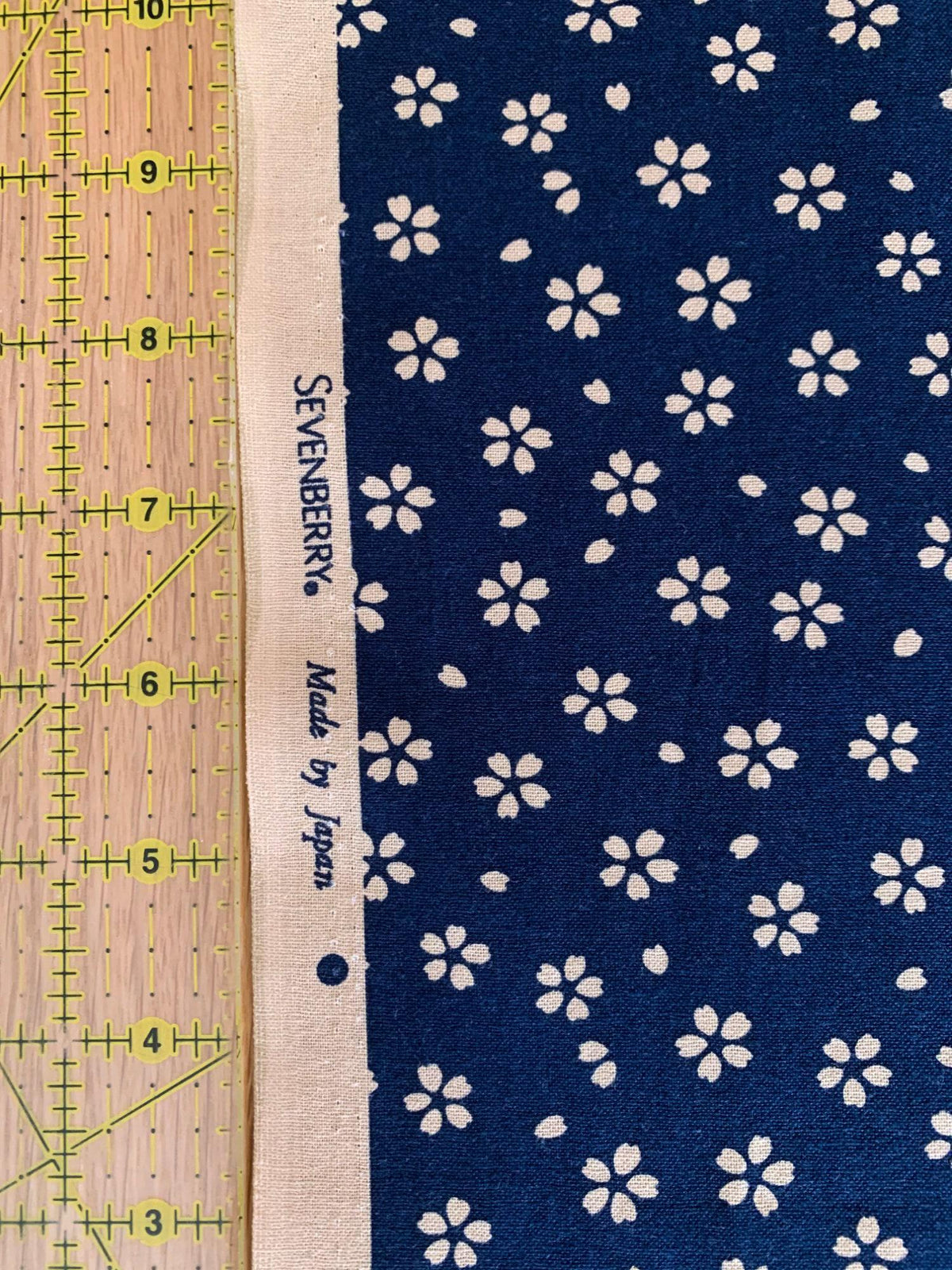 Sevenberry - Medium Cherry Blossom Cotton Fabric - Dark Blue