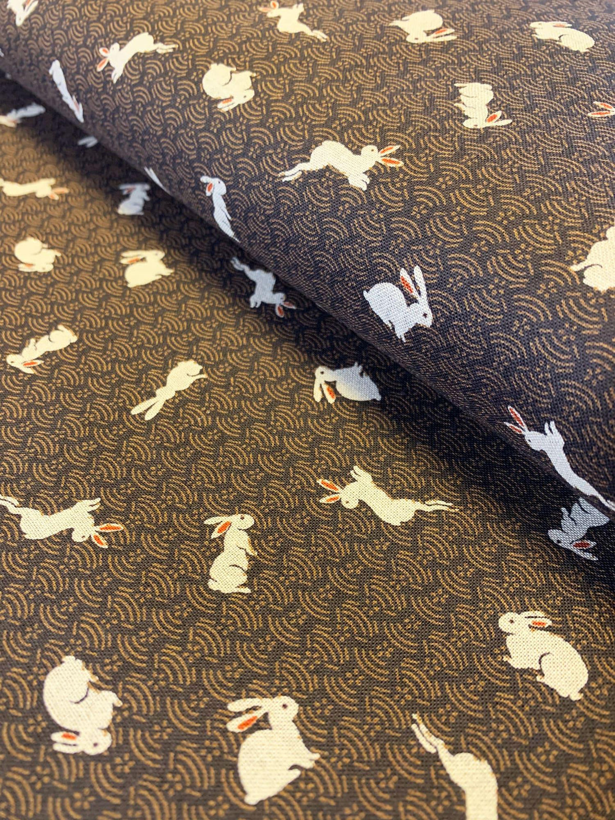 Sevenberry - Bunnies and Waves Cotton Fabric - Brown