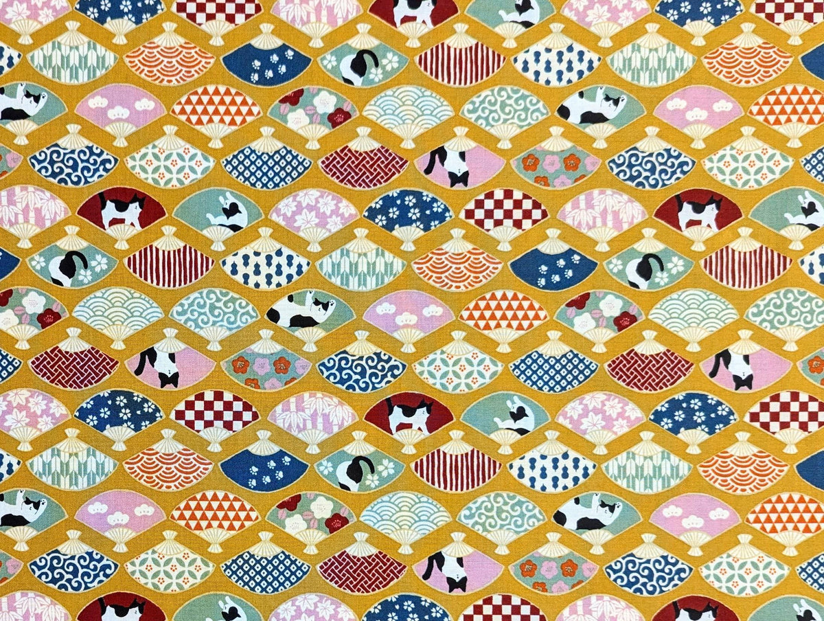 Cosmo - Cats and Fans Cotton - Yellow
