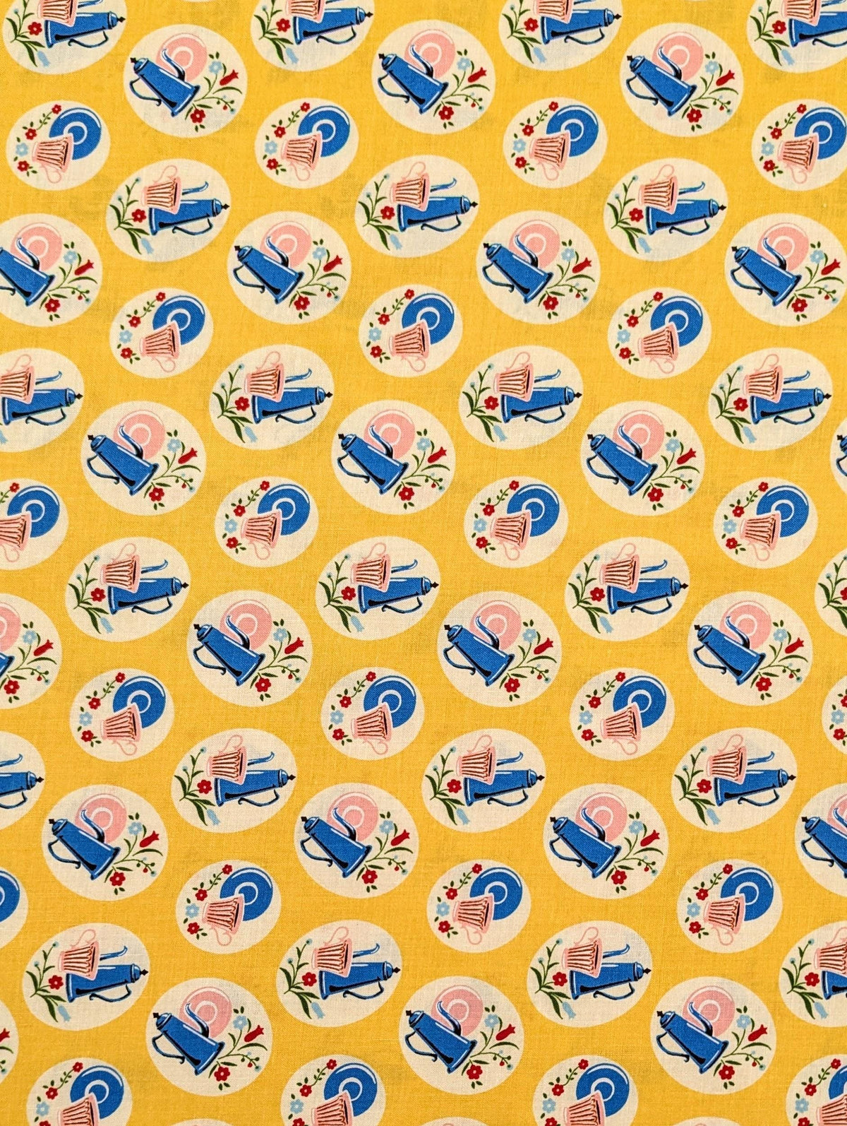 Kei - Tea Time and Flowers Cotton Fabric - Yellow