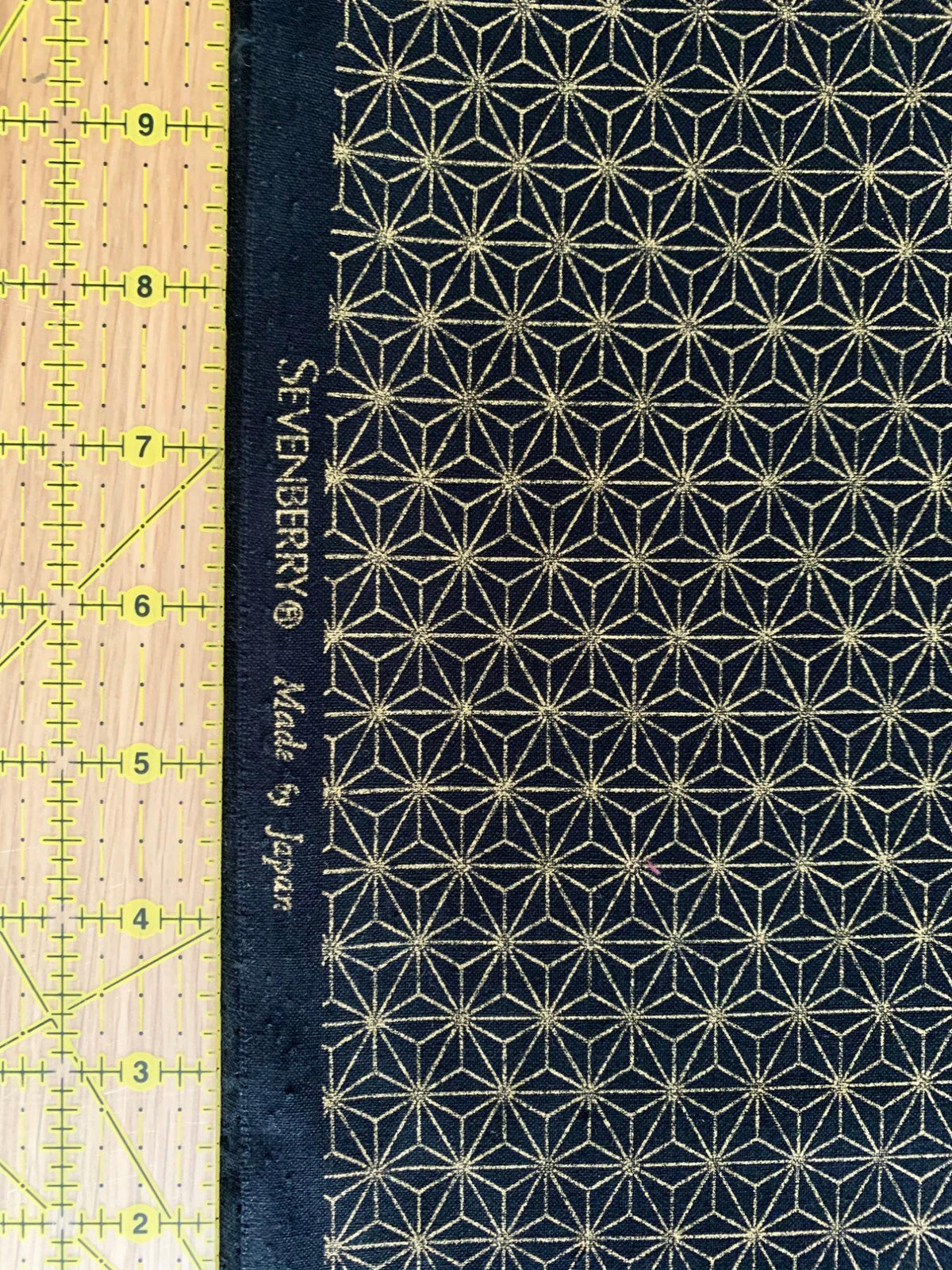 Sevenberry - Golden Asanoha Stars Cotton Fabric - Black