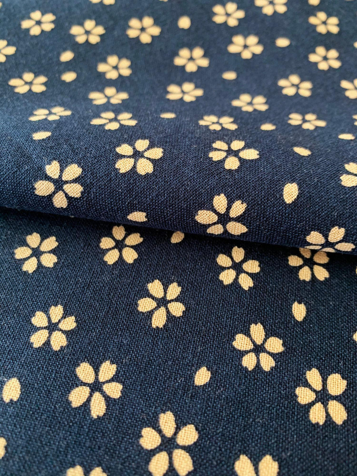 Sevenberry - Medium Cherry Blossom Cotton Fabric - Dark Blue