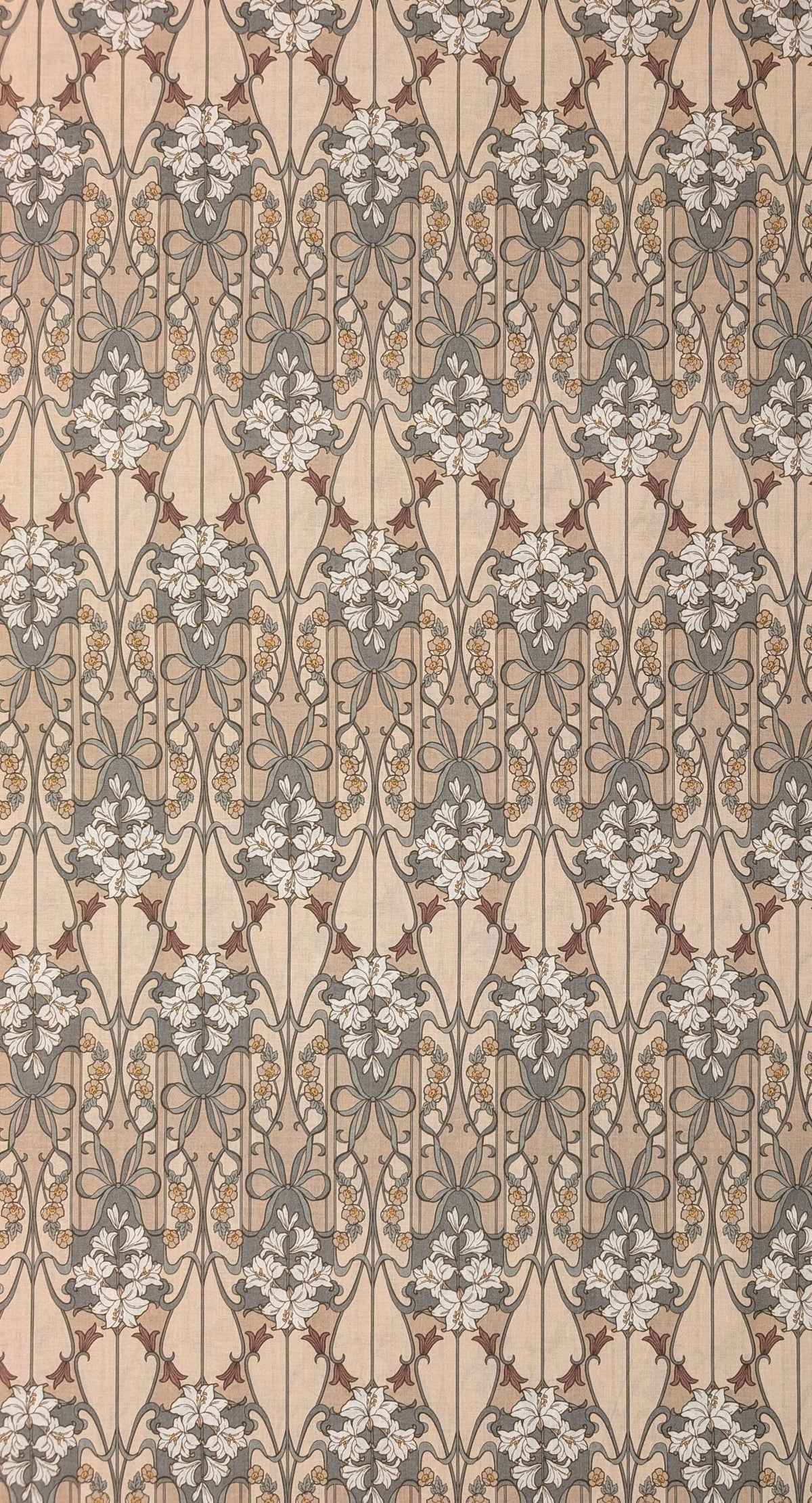 Hokkoh - Nouveau Flower Filigree Cotton Lawn - Light Brown and Beige
