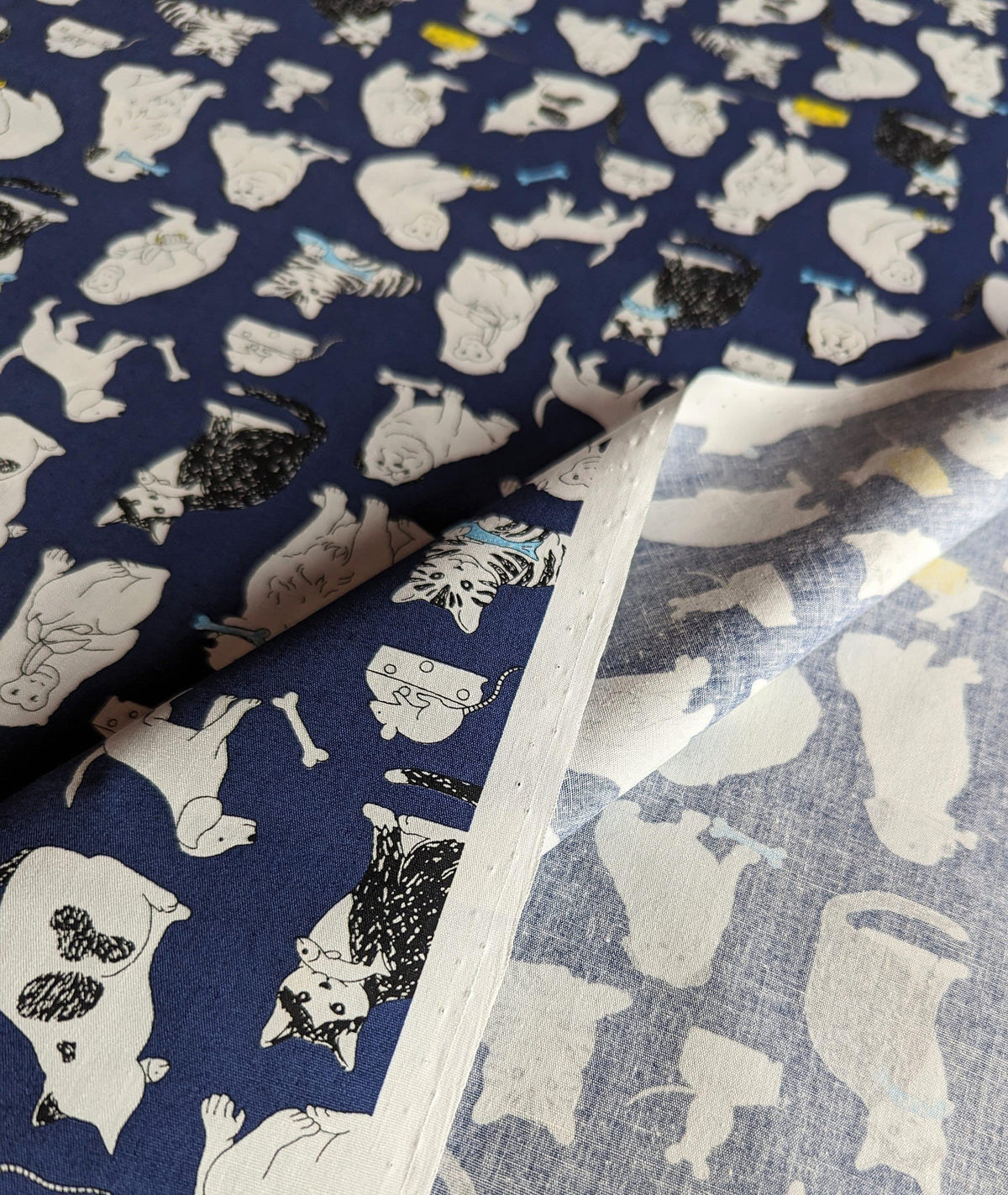 Sevenberry - Cats Dogs Mice and Monkeys Cotton Fabric - Navy Blue