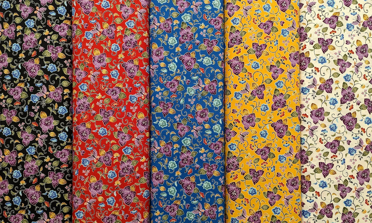 Cosmo - Tropical Bingata Flowers Cotton - Black