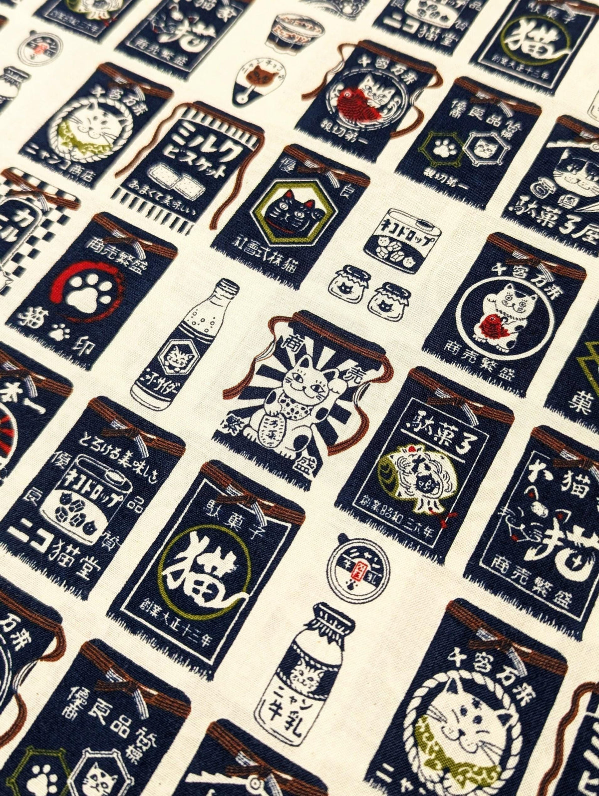 Senyo - Maekake Sake Apron Cats Cotton Fabric - White