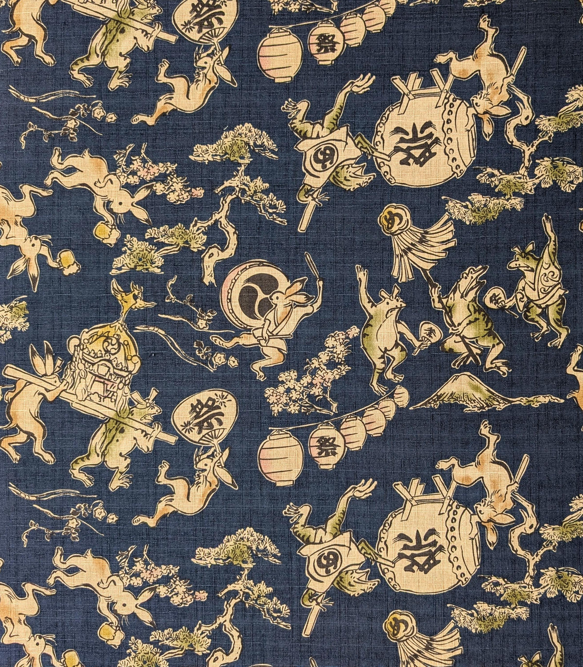 NEW Taiko Animals Hokkoh Japanese cotton dobby fabric 1024-130-4 D blue
