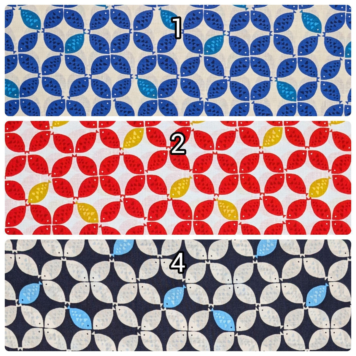 Sevenberry - Shippō Fish Cotton Fabric - White and Blue