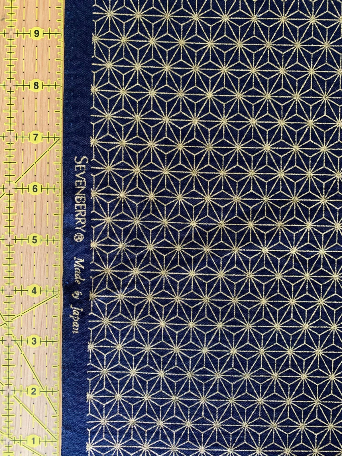 Sevenberry - Golden Asanoha Stars Cotton Fabric - Blue