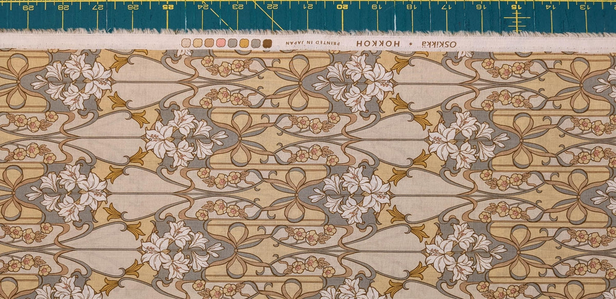 Hokkoh - Nouveau Flower Filigree Cotton Lawn - Beige and Yellow