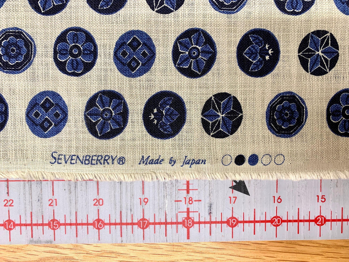 Sevenberry - Vintage Crests Cotton Fabric - Beige Blue