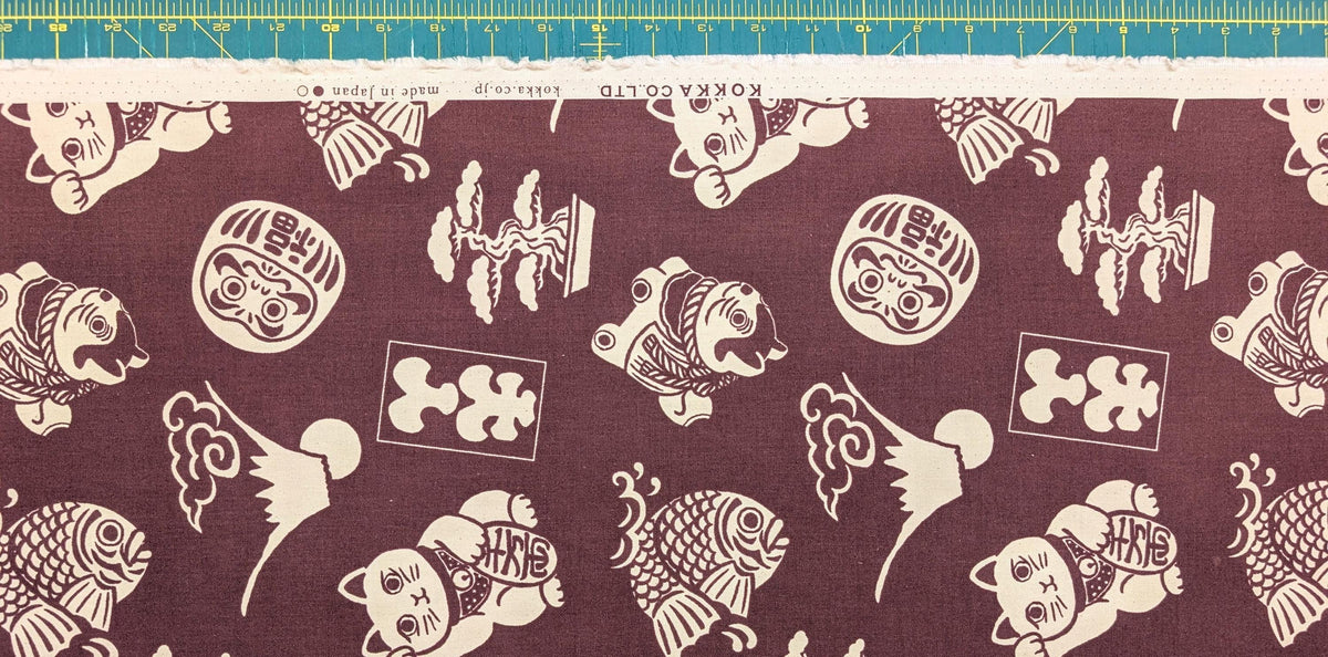 Lucky Cats and More Kokka Japanese cotton light canvas fabric YKA-29100-3B - half yard