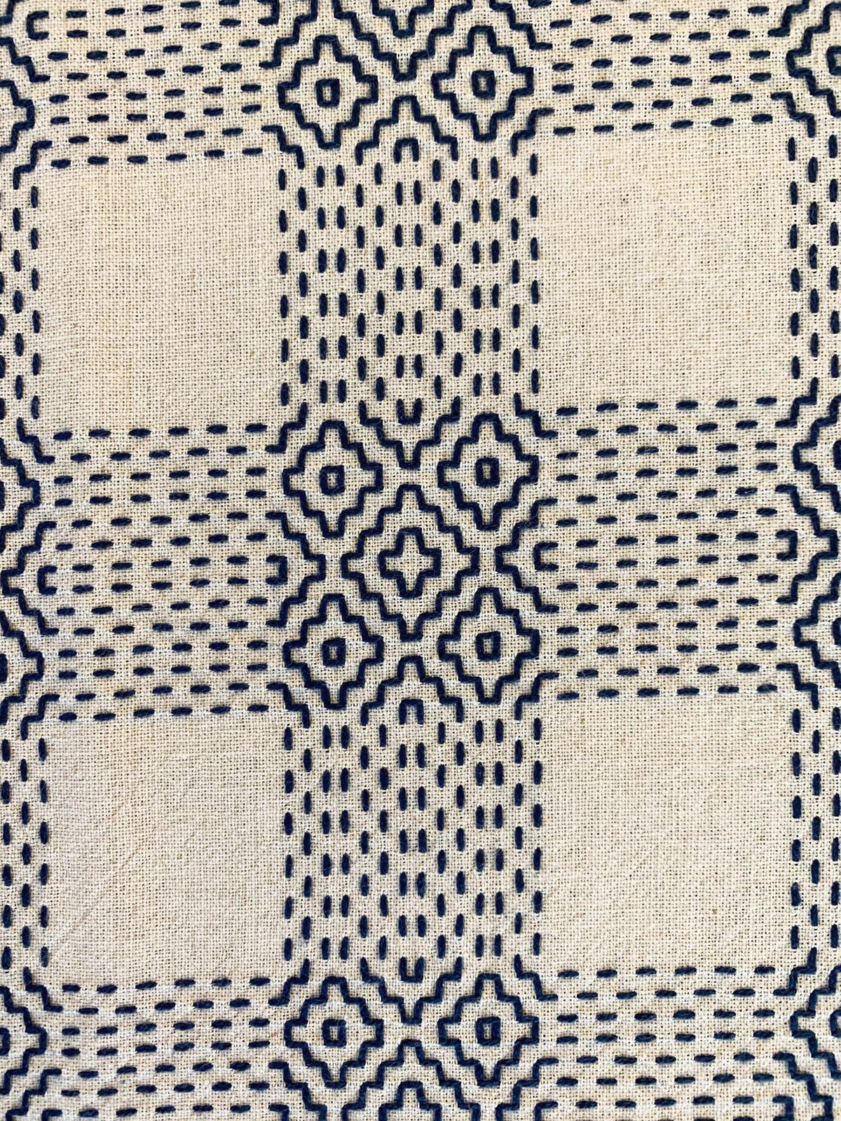 Olympus - Sashiko Sakizomemomen Fabric by the Yard - White Blue