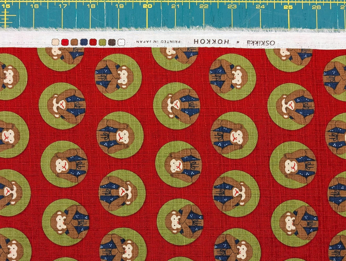 Hokkoh - Three Wise Monkeys Cotton Dobby - Red