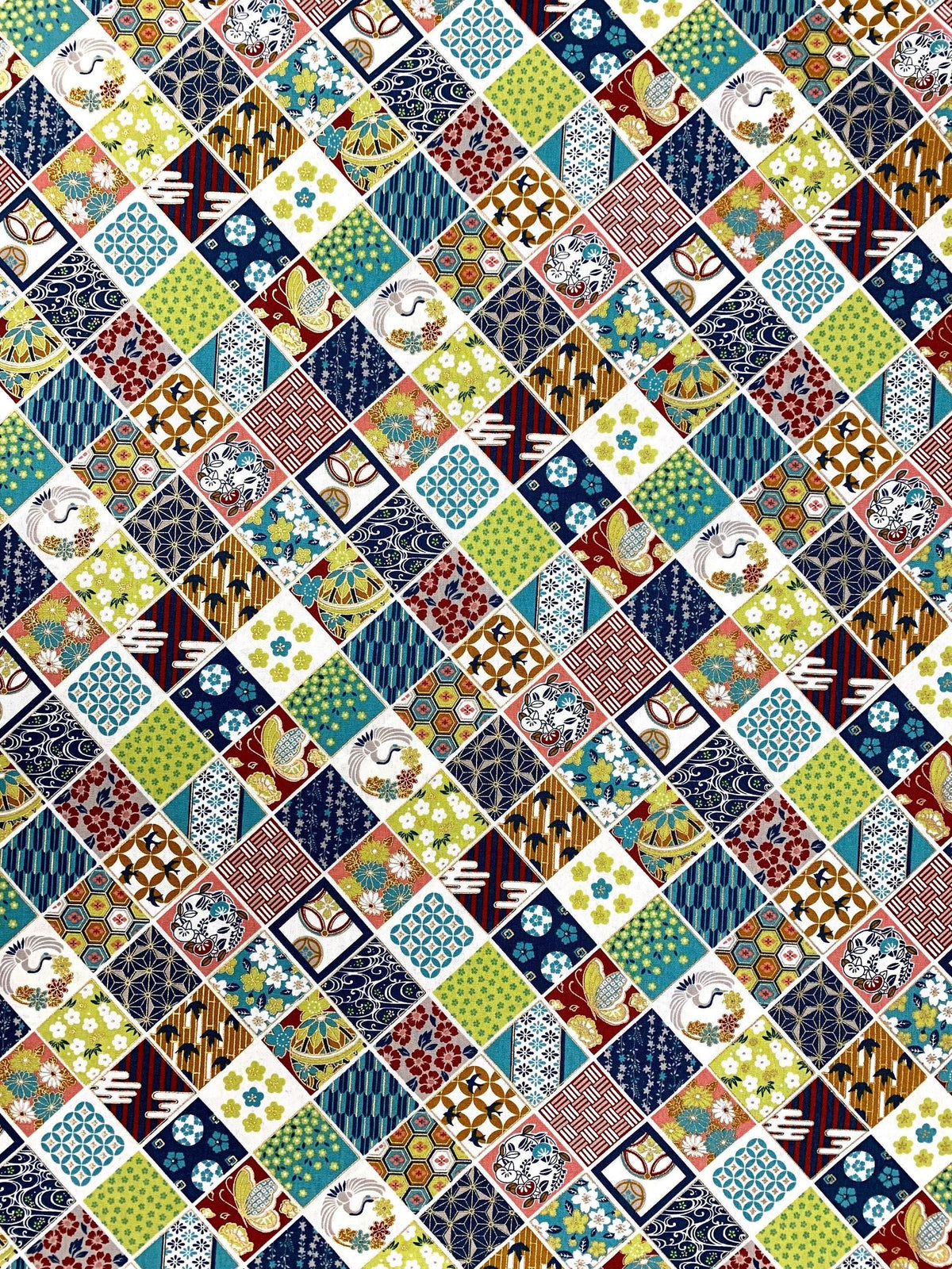 Senyo - Golden Flower Story Cotton Fabric - Green White