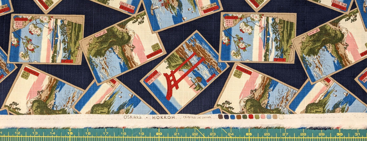 Japanese Postcards Hokkoh Japanese cotton dobby fabric 1025-105-3 D navy blue