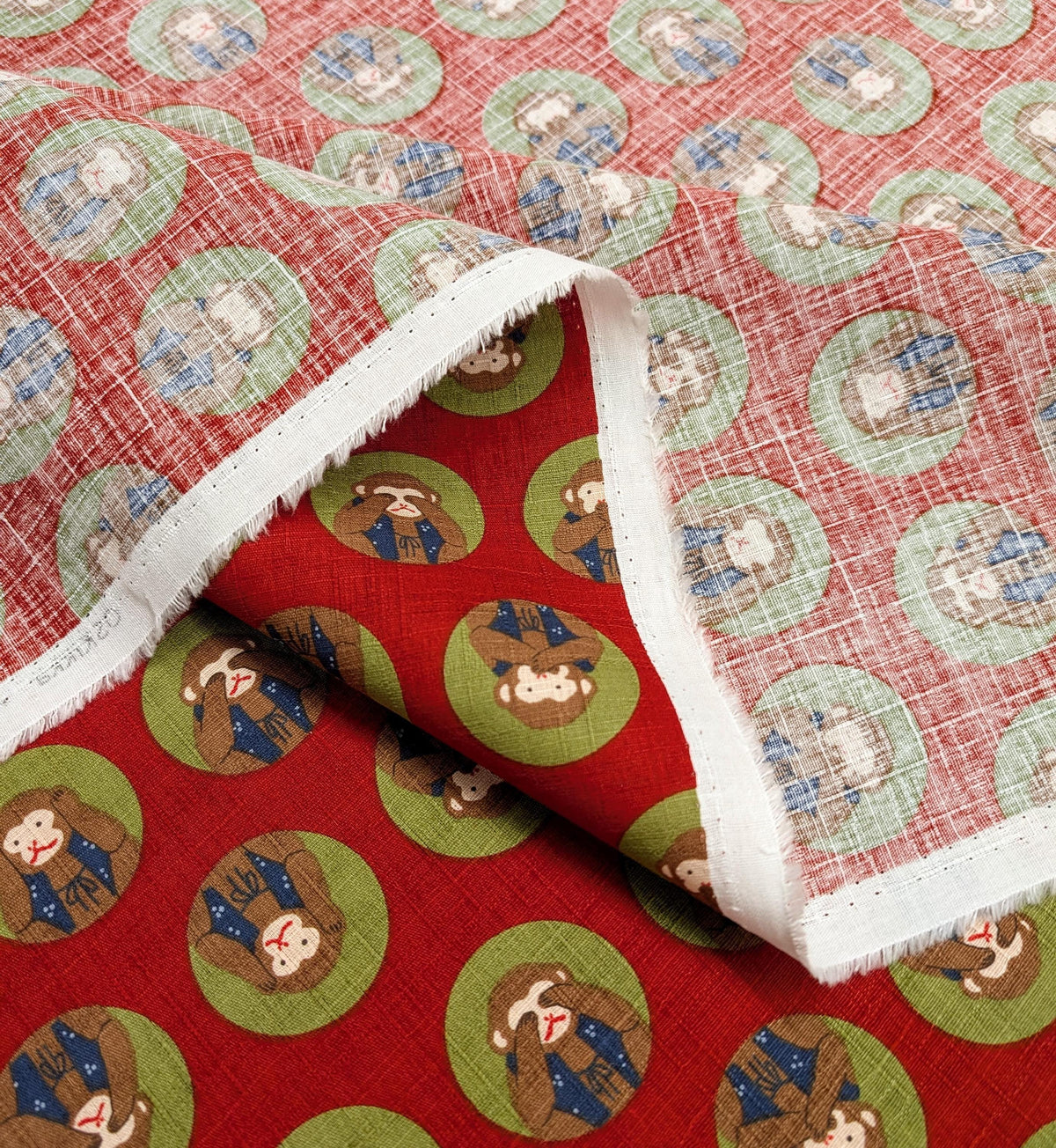 Hokkoh - Three Wise Monkeys Cotton Dobby - Red