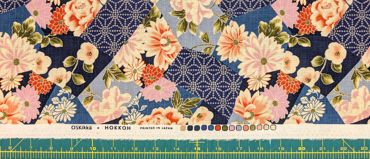 Patterned Floral Collage Hokkoh Japanese dobby cotton fabric 1025-110-2 D blue