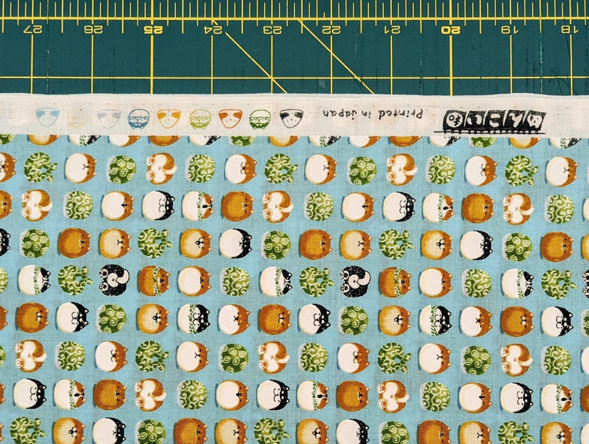 Senyo - Shibas With Furoshiki Cotton Fabric - Teal