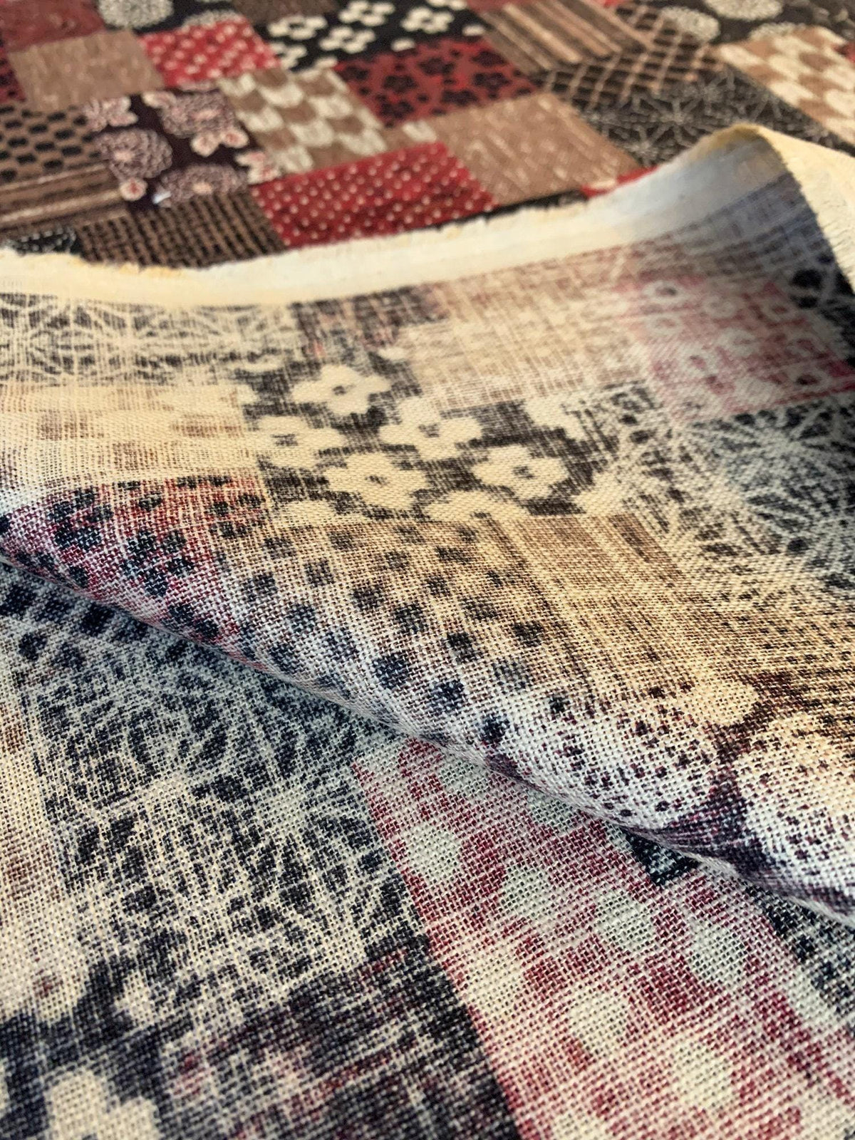 Sevenberry boro patchwork in red Japanese cotton fabric 88500-3-6