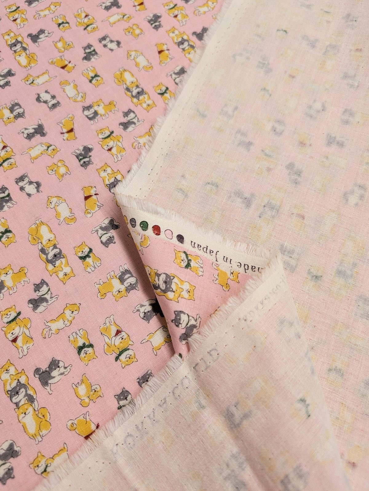 Kokka - Happy Shibas Cotton Double Gauze - Pink