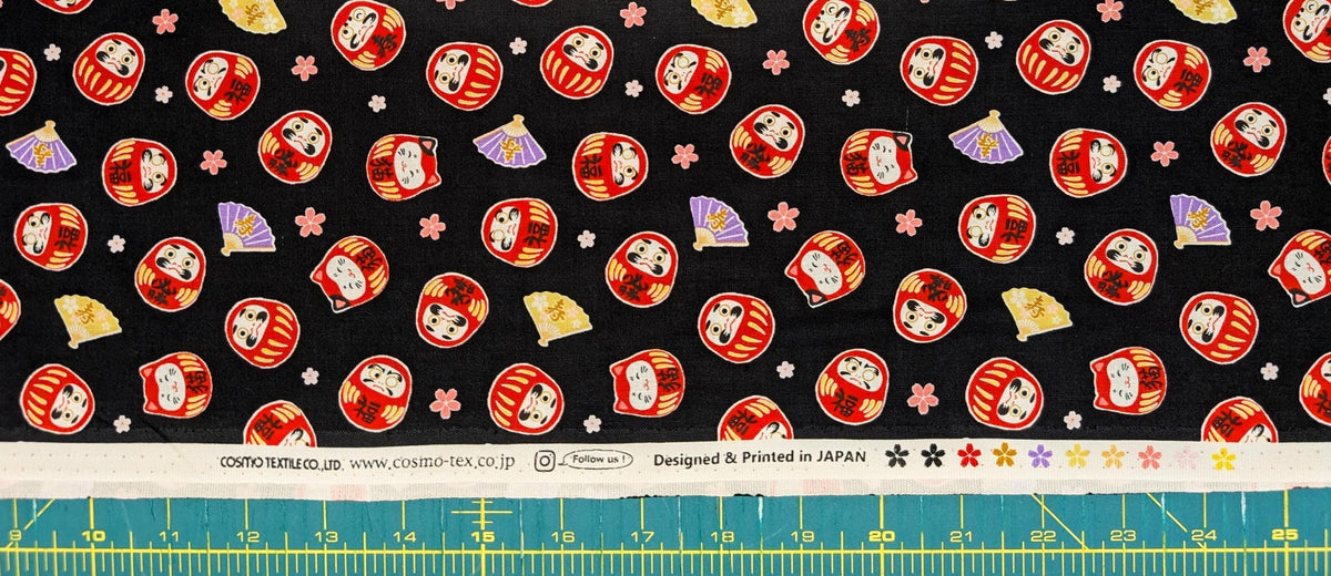 Sakura & Daruma Cosmo Japanese cotton fabric AP51205H-1 E black