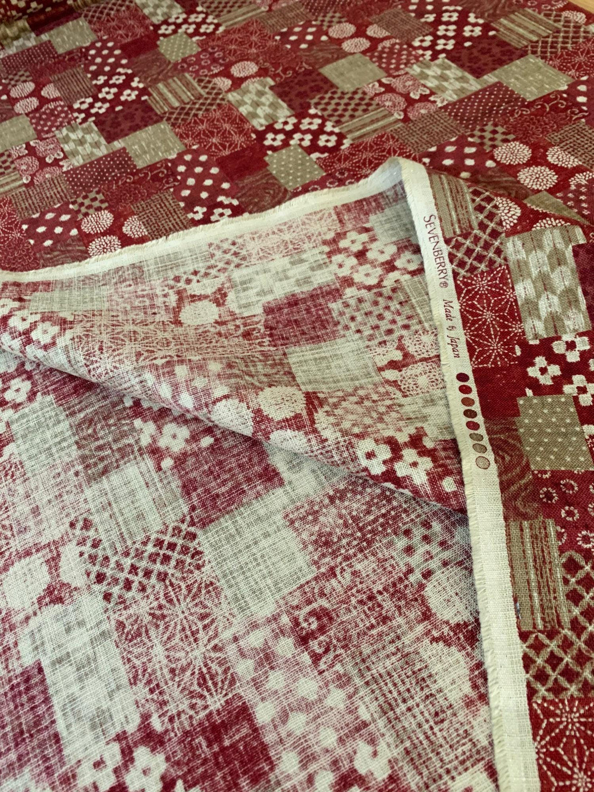 Sevenberry - Boro Patchwork Print Cotton Fabric - Red
