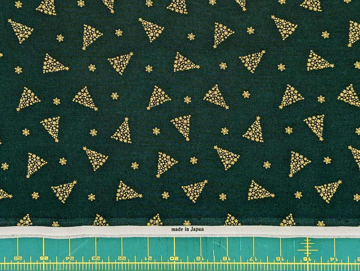 Hishiei - Golden Holiday Trees Cotton Fabric - Green