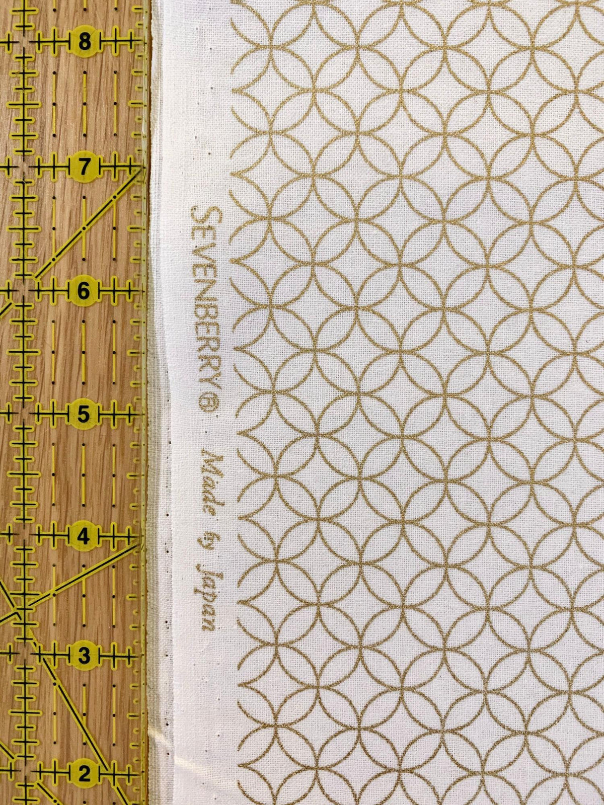 Sevenberry - Golden Shippo Circles Cotton Fabric - White