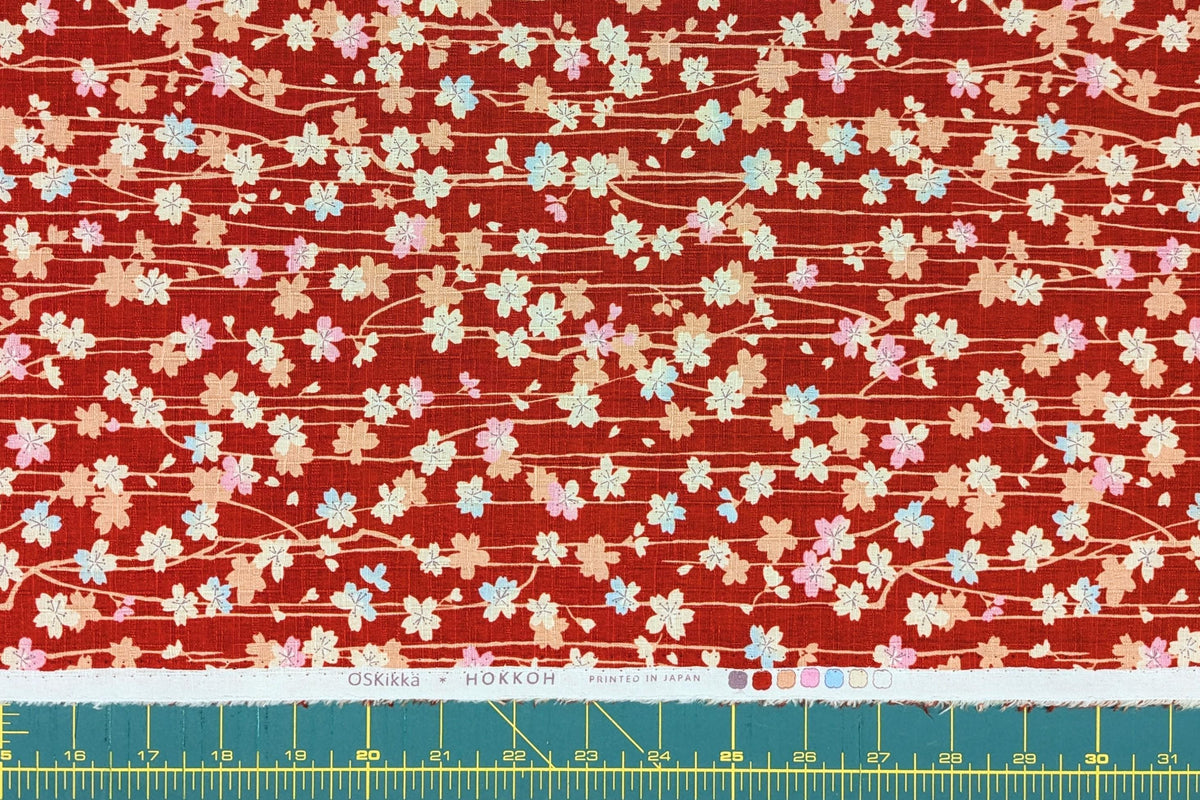 Hokkoh - Cherry Blossom Streams Cotton Dobby - Red