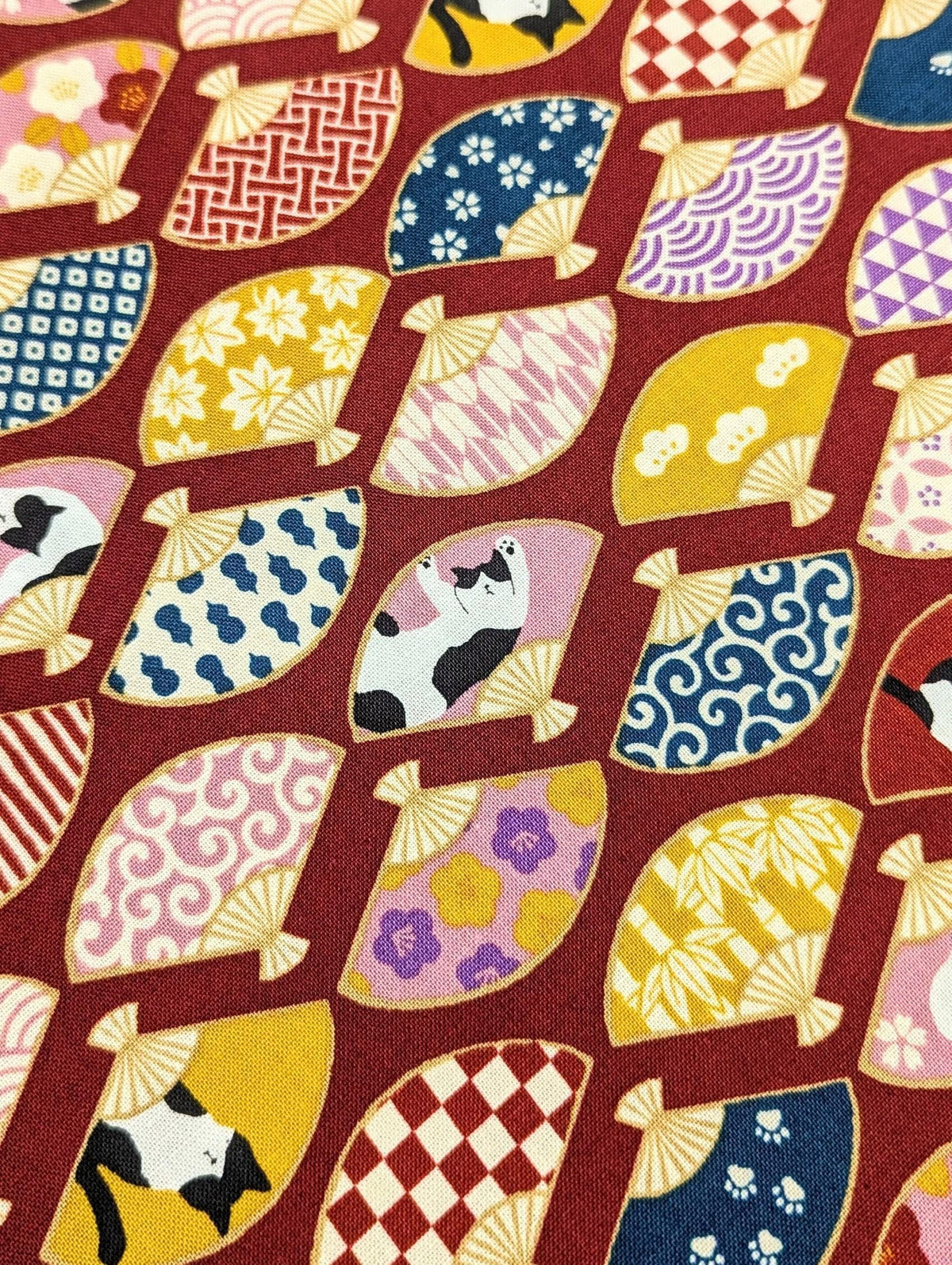 Cosmo - Cats and Fans Cotton - Red