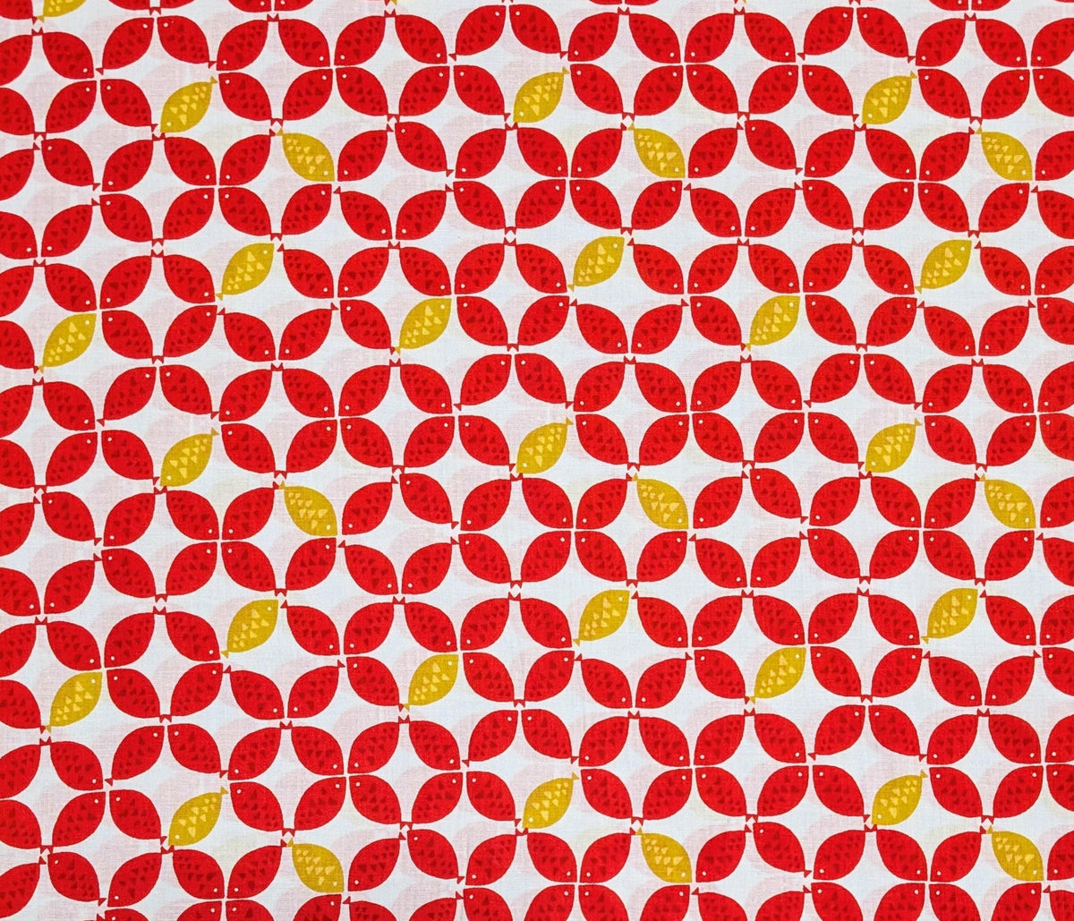 Sevenberry - Shippō Fish Cotton Fabric - Red Yellow and White